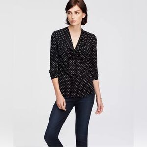 Ann Taylor Black Dot Crepe Cowl Neck Blouse